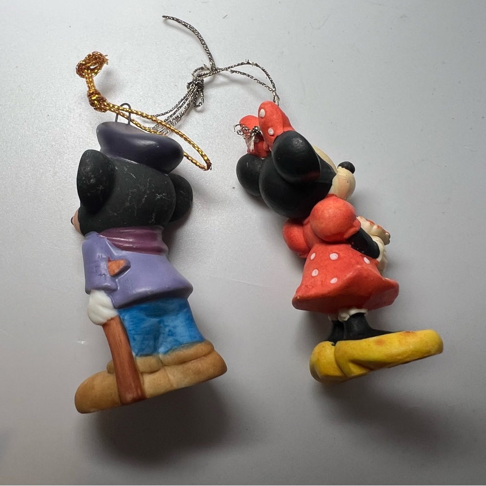 Vintage MICKEY MOUSE AND MINNIE MOUSE Ornament SET OF TWO WALT DISNEY Holiday - Picture 3 of 6